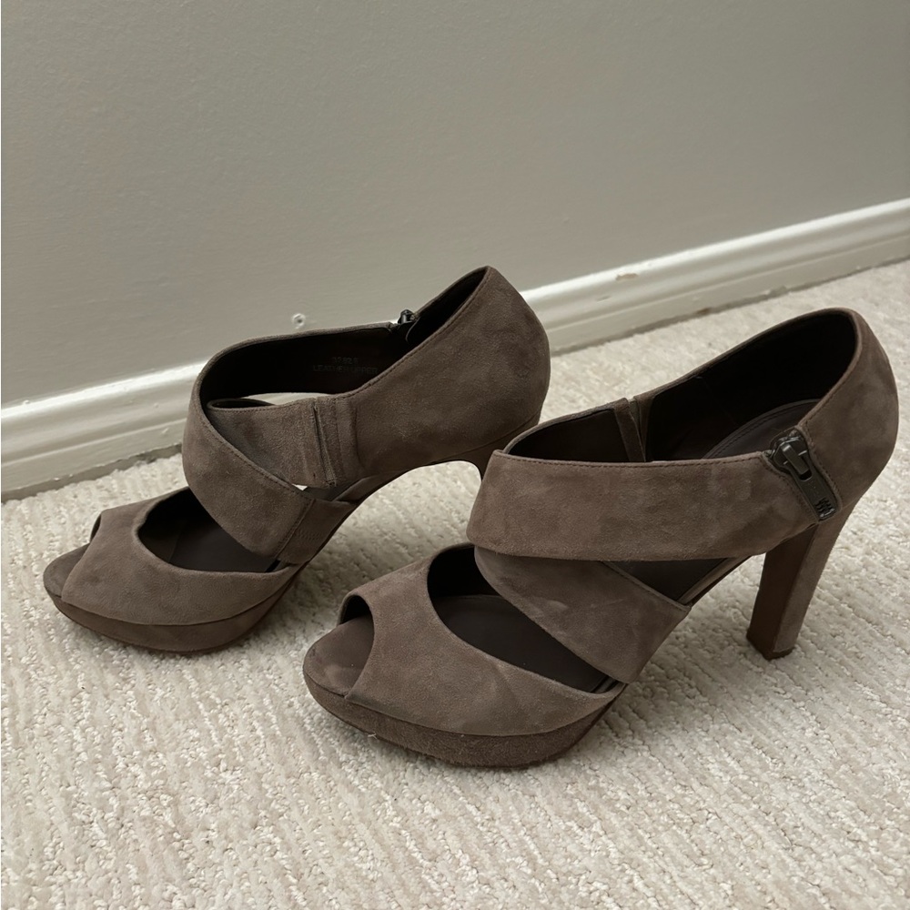 J.Crew Gray Suede Strappy Platform Heels